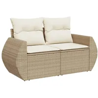 vidaXL Gartensofa mit Kissen 2-Sitzer Beige Poly Rattan