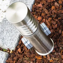 hofstein Außenleuchte Edelstahl 40 cm mit 2 Steckdosen, Kunststoff-Scheiben, IP44, silber