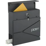 Relaxdays Briefkasten mit modernem Design, Metall, 4 Schlüssel, Mit Zeitungsfach, HxBxT: ca. 38 x 37 x 12 cm, Anthrazit