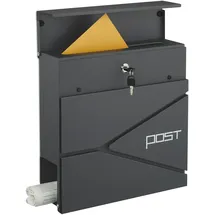 Relaxdays Briefkasten mit modernem Design, Metall, 4 Schlüssel, Mit Zeitungsfach, HxBxT: ca. 38 x 37 x 12 cm, Anthrazit