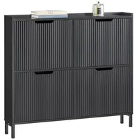 SoBuy Schuhschrank Schwarz Holzwerkstoff, Metall, 100x91x19 cm Garderobe, Schuhaufbewahrung,