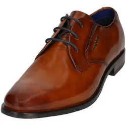Schnürschuh BUGATTI, Herren, Gr. 42, braun (cognac used), Leder, elegant, Schuhe, Blockabsatz, Businesschuh, Abendschuh, Festtagsschuh mit Prägung