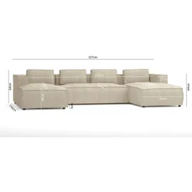 s-style möbel - Moderne Wohnlandschaft Bello aus Beige Cord mit weichem Sitz, B/T/H: 327 cm / 176 cm / 64 cm - Beige