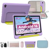 BUFO 10'' Android 64GB 1280x800 HD IPS WiFi 6 Lern Kinder Tablet (10", 64 GB, Android 16, 5G WiFi, Elterliche Kontrolle, mit Tastatur, Stift, Maus und Tasche) lila|rosa