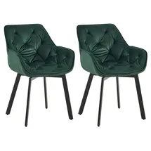 CLP Esszimmerstühle 2er Set ergonomisch Antigo, Armlehne gepolstert, 180° Drehfunktion, Samtbezug, Küchenstuhl mit schwarzem Metallgestell