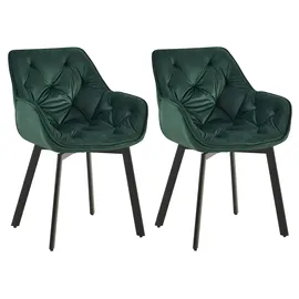 CLP Esszimmerstühle 2er Set ergonomisch Antigo, Armlehne gepolstert, 180° Drehfunktion, Samtbezug, Küchenstuhl mit schwarzem Metallgestell