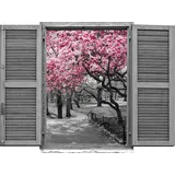 Queence Wandtattoo Park (1 St), Wandsticker, Wandbild, selbstklebend, 3D, Fenster rosa