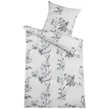 Optidream Bettwäsche Premium Mako-Satin 135x200cm 80x80cm Floral Design grau/weiß Baumwolle, Mako-Satin, 2 teilig, Atmungsaktiv Mako-Satin 100% Baumwolle seidig glänzend pflegeleicht braun|grau
