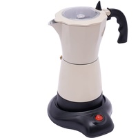 WOQLIBE Espressokocher,Elektrischer Espresso Kocher mit Basis für 6 Espressotassen: 300 ml,480W,Aluminiumlegierung (Cremeweiß)