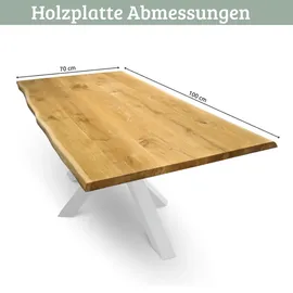 deluke Massivholzplatte Eiche mit Baumkante ERIK 100 x 70 cm