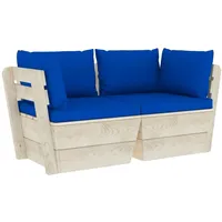 vidaXL Garten-Palettensofa 2-Sitzer mit Kissen Fichtenholz blau