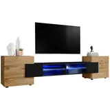 komodee Merano Lowboard 230 cm Schwarz/Blau Glas/Spanplatte