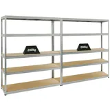 Proregal Mega Deal 2x Schwerlastregal Giant Elephant HxBxT 180 x 150 x 45 cm Fachlast 200kg Verzinkt Kellerregal, Steckregal, Garagenregal, Lagerregal