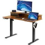 Vevor Schreibtisch Höhenverstellbar Elektrisch, 120 x 60 cm Stehschreibtisch, 0,72-1,1 m Einstellbar Memory-Steuerung, Doppellagig Großer Computertisch 82 kg Belastbar Braun Bürotisch PC Tisch