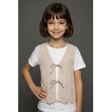 KIDS ONLY "KOGNOLA LIFE SL TOP KNT", Mädchen, Gr. 158/164, beige (oatmeal), Strick, Obermaterial: 70% Baumwolle, 30% Polyester, unifarben, normal normal, tiefer V-Ausschnitt, Strickjacken Ajourstrickjacke, ärmellos, Ajourmuster
