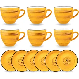 wilmax england Wilmax SPIRAL Tassen-Set mit Untertassen 300 ml, 6er-Set, Porzellan, Modernes Design