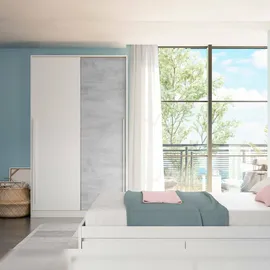 Dmora Garderobe Downey, Schlafzimmer Kleiderschrank mit 2 Schiebetüren, Schrank mit Kleiderstange und 3 Einlegeböden, 120x50h200 cm, Zement und Weiß