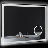 Kleankin LED Badezimmerspiegel, Badspiegel mit 3x Vergrößerung, 80 x 60 cm Wandspiegel mit Touch-Funktion, Memory-Funktion, beschlagfreier Lichtspiegel mit 3 Lichtfarben