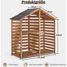 MCombo Kaminholzregal Holz 85 x 175,5 x 184,5 cm mit wasserdichter Abdeckung beige