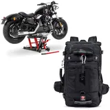 Set: Hebebühne Midlift L passend für Chopper / Custombike bis 680 kg rot ConStands mit Motorrad Rucksack HK4 Hecktasche 45Ltr sw CB38656