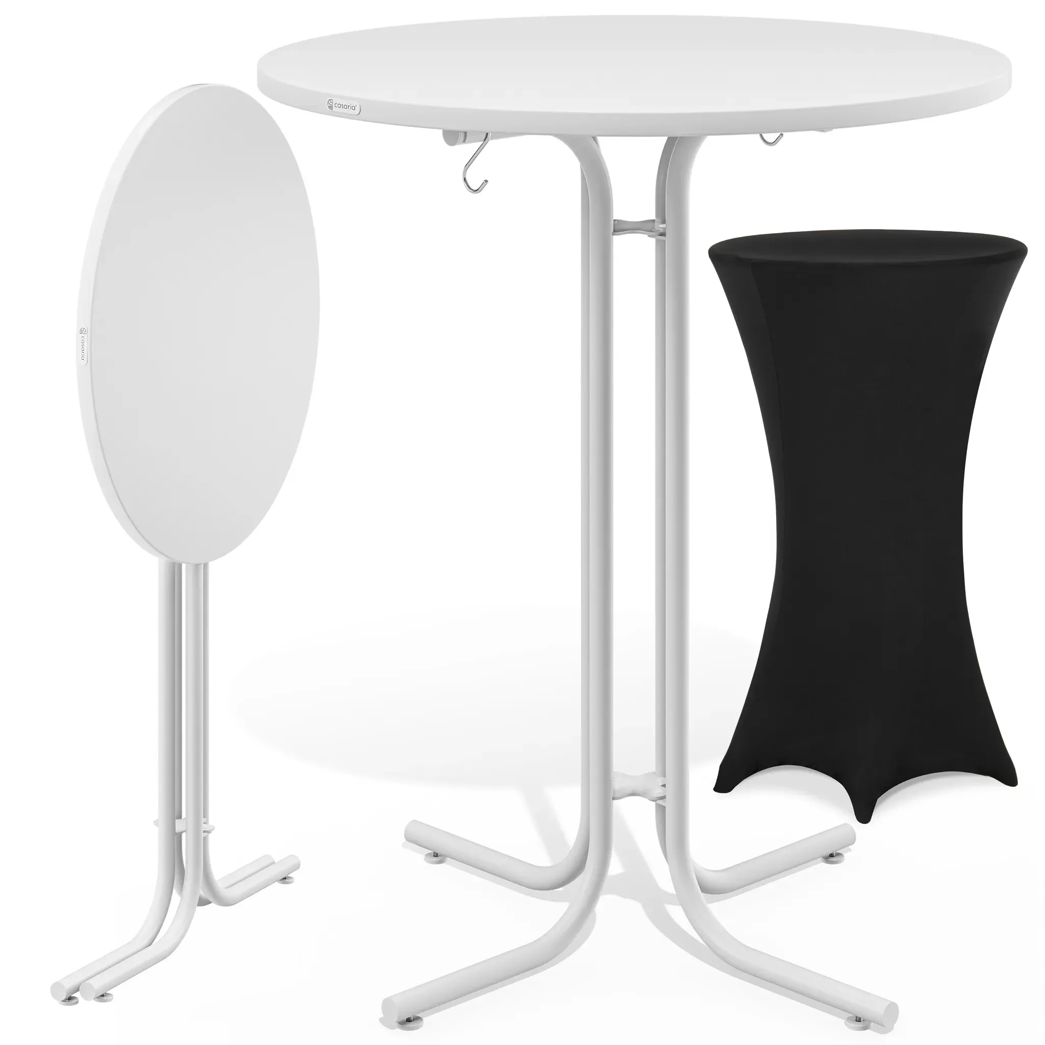 Bar table white 110x80cm + bar table cover black Ø80cm