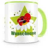 Samunshi® Kindertasse mit Namen Tasse Marienkäfer auf Blume Personalisierte Tasse mit Namen Kinder Kinderbecher mit Namen Kindergarten grün 300ml