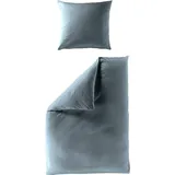 BIERBAUM Bettwäsche Elegant uni, Mako-Satin, 2 teilig, Mako-Satin, 100 % Baumwolle, Uni, pflegeleicht blau