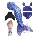 Corimori Meerjungfrauenflosse, Monoflosse, Schwimmflosse mit Bikini Set in Blau | Gr.: 110/116