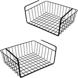 Unterregal Hängekorb aus Metall 2er Set schwarz - 32 x 27 cm - Aufbewahrungskorb zum Einhängen an Regalböden - Drahtkorb Organizer Korb für Regal Schrank Küche Büro
