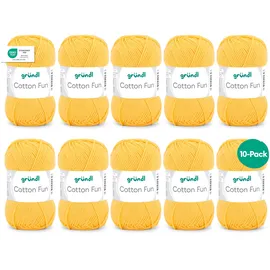 Gründl Wolle Cotton Fun - Wolle zum Häkeln - Strickgarn - Häkelgarn - Pflegeleicht und hautfreundlich - 100% Baumwolle - 10 Knäuel 50 g / 115 m - Nadelstärke 3-4 - Mais