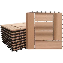 Mendler WPC Bodenfliese Rhone + Abschluss, Holzoptik Balkon/Terrasse, 11x je 30x30cm = 1qm Premium ~ teak versetzt