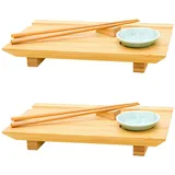 Dune Design 2x Japanisches Sushi Brett - 27x16x4 Bambus Platten Set - Teller mit Schälchen