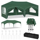 WOLTU Pavillon, Faltpavillon 3x6 m, mit 6 Seitenwänden, Partyzelt wasserabweisend UV-Schutz 50+, höhenverstellbarer Gartenpavillon, mit Tragetasche, für Outdoor Garten Camping Grün