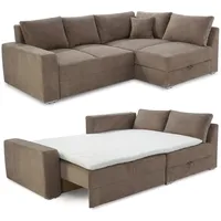 Ecksofa-Dauerschläfer Federkern Topper Bettkasten Schlafcouch Cord Braun Taupe
