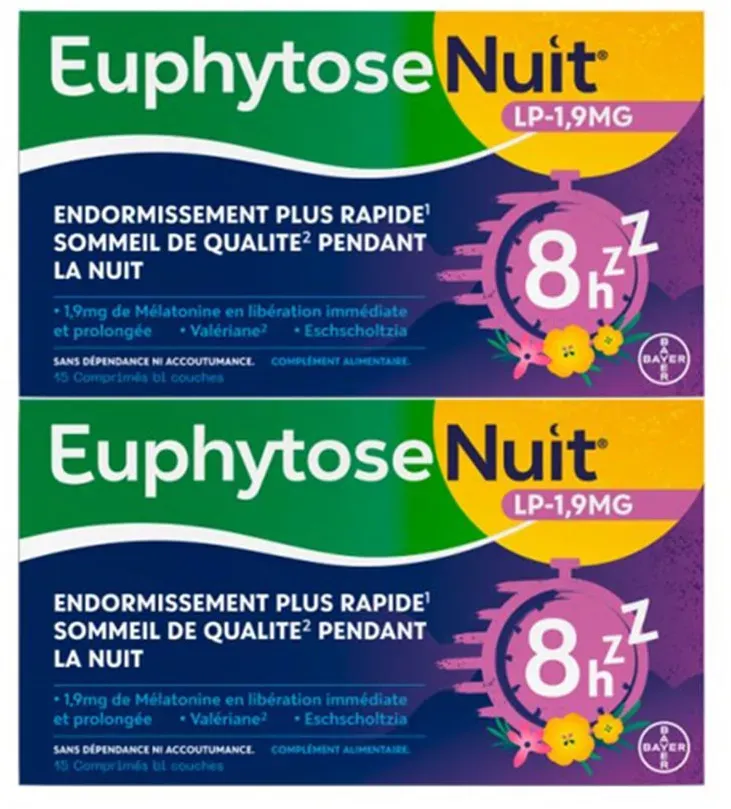 EuphytoseNuit Sommeil Mélatonine 1,9g Libération Prolongée 2 x 15 Capsules 2x15 pc(s) comprimé(s)