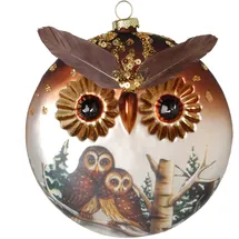 Dekohelden24 Lauschaer Christbaumschmuck - Eulenkugel, sehr aufwendig dekoriert, 12 cm