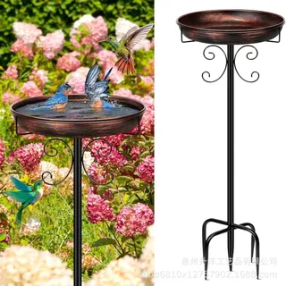 Aodejoy Vogeltränke Stehend Garten, Metall Vogeltränke Winterfest Vogelbad Wassertränke Gartendeko Wasserschale Frostsicher Vogelfutterspender Draußen (Bronze)