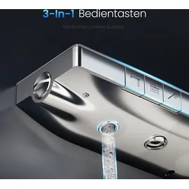 EMKE Duschsystem mit Thermostat Duschset mit 40cm Thermostatische Platte, Brausestange, Handbrause mit 4 Strahlstärken,Regendusche mit Armatur, Anthrazit Matt