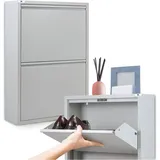 Metall-Schuhschrank Slim 2-türig Grau 15x50x70 cm Kompakt - Grau