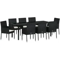 VidaXL 9-teiliges Garten-Ess-Set mit Kissen Schwarz Poly-Rattan