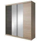 Großer Kleiderschrank 203 mit Spiegel Angelo, Eiche Sonoma + schwarze norwegische Kiefer - Braun