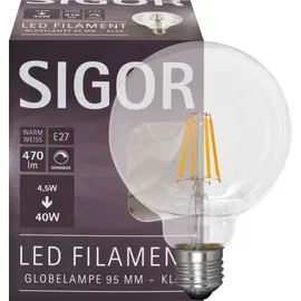 Sigor LED-Filamentlampe GLOBE 4,5W E27 2700K 470lm