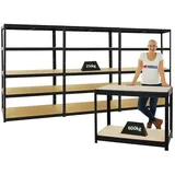 Proregal Mega Deal 3x Schwerlastregal Big Elephant M HxBxT 180 x 120 x 60 cm & 1x Höhenverstellbare Werkbank Slim Dino HxBxT 90 x 120 x 60 cm Schwarz