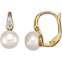 Paar Ohrhänger FIRETTI "Schmuck Geschenk Silber 925 Ohrschmuck Ohrringe Tropfen", weiß (gelbgoldfarben, silberfarben, weiß), Ohrringe, Damen, 0,02 ct P3 = leicht erkennbare Einschlüsse, Silber 925 (Sterlingsilber)-Perlen-Diamanten, Silber 925 (Sterlingsilber), Perlen, Diamanten, mit Süßwasserzuchtperle - mit Diamanten
