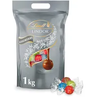 Lindt LINDOR Silber Mischung | 1 kg Beutel| 78 Schokoladen Kugeln |Milch, 70%, Salted Caramel, Double Chocolate mit zartschmelzender Füllung | Großpackung | Pralinen Geschenk | Schokoladengeschenk