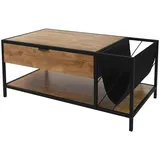 ML-Design Couchtisch 100x54x45 cm Braun Eiche-Rustikal Holz, Metallgestell 2 Ablagen, Schublade Sofatisch Wohnzimmer