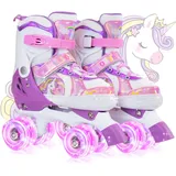 OLYSPM Rollschuhe Mädchen,Rollschuhe Kinder,4 Größen Einstellbare Rollschuh mit 8 Blinkenden Rädern für Jungen,Mädchen,Anfänger(Violett,XS)