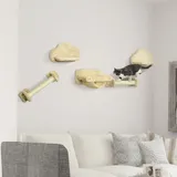 Katzentreppe Wandmontage 5-teilig, Kletterwand Katzen Sisal Plüsch, Hängematte, Beige | 40 x 34 cm | 7 kg | Spanplatte - Beige