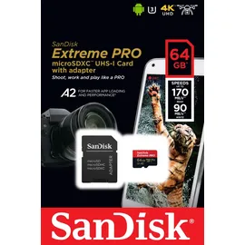 SanDisk Extreme Pro microSDXC UHS-I U3 V30 A2 64 GB + SD-Adapter