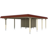 SKANHOLZ Skan Holz Doppelcarport Wendland Schiefergrau +Anbau 630x879 cm EPDM-Dach Rot